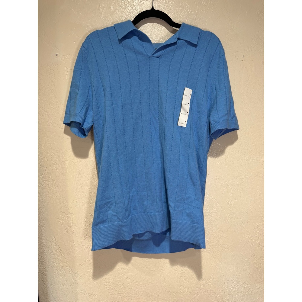 No Boundaries Mens Blue Vertical Ribbed Knit Polo Shirt‎ Short Sleeve Size M